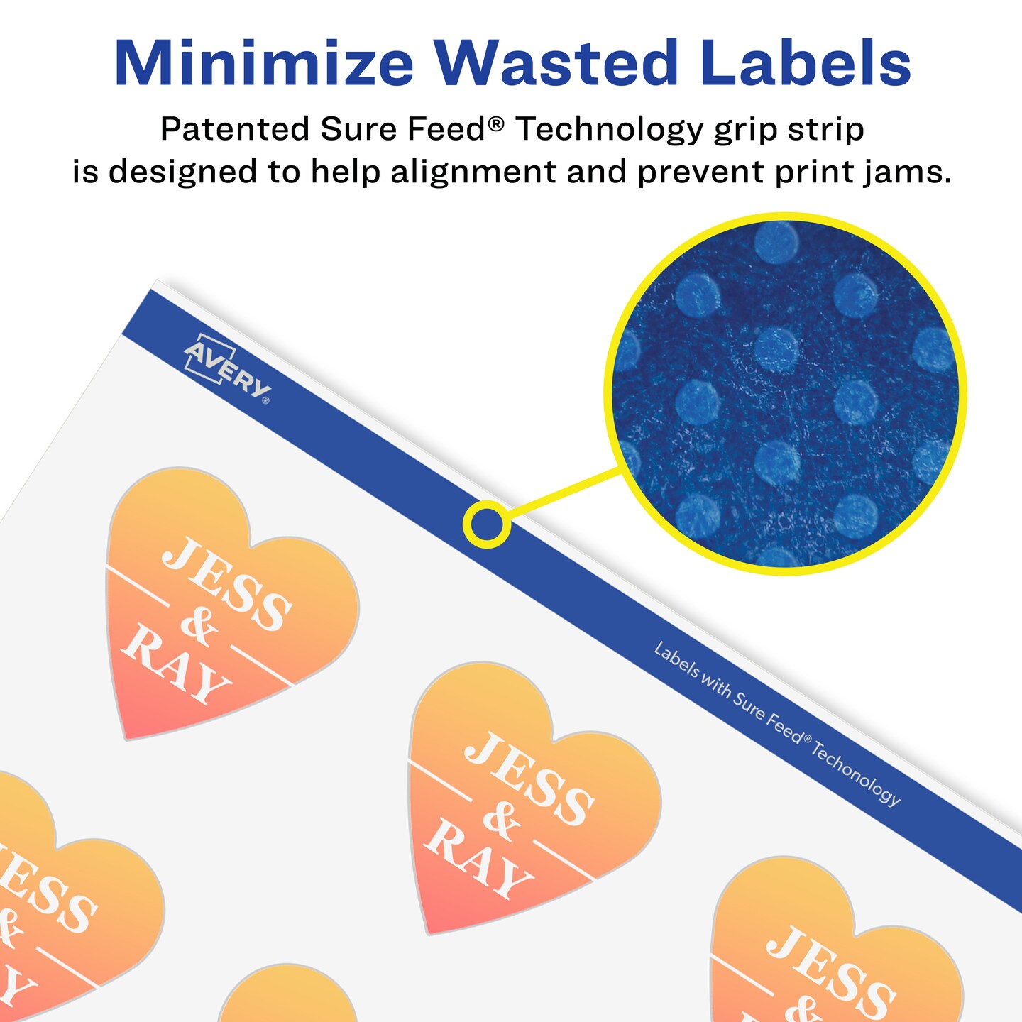 Avery Matte White Removable Heart Labels with Sure Feed Technology, Print-to-the-Edge, 1.5" x 1.5"