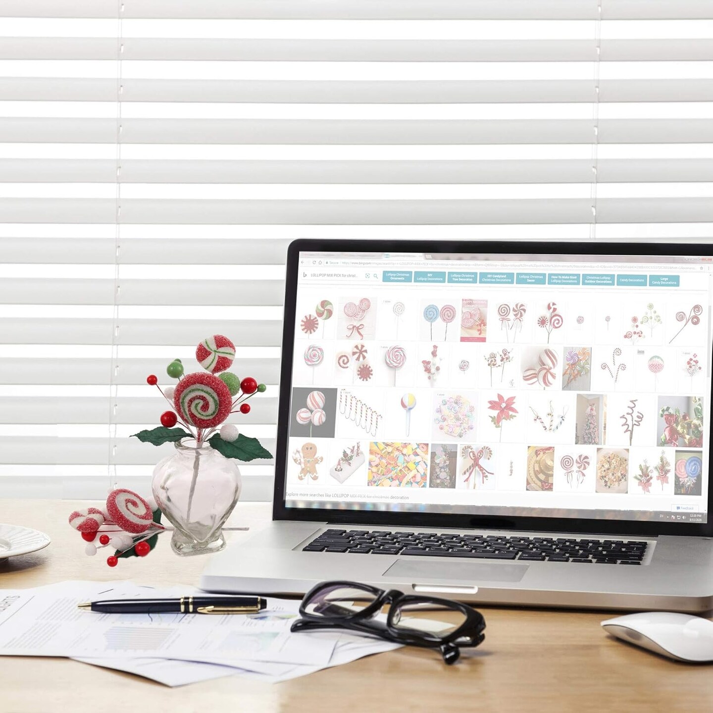 12-Pack: Assorted Sugar Lollipop Spray Picks with Foliage - Festive Holiday Accents, Ideal for Christmas Decor & Floral Arrangements - Perfect for Home, Office - 2024 Christmas Collection, Floral Home by Artificial Flowers