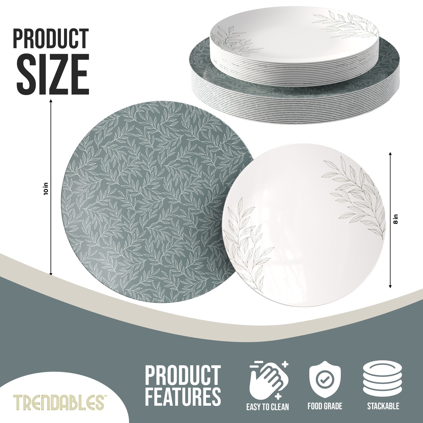 Trendables Disposable Dinnerware Decorative Plates Plastic Disposable Plates 8 Inch Dessert Plate & 10 Inch Wedding Party Plate Set