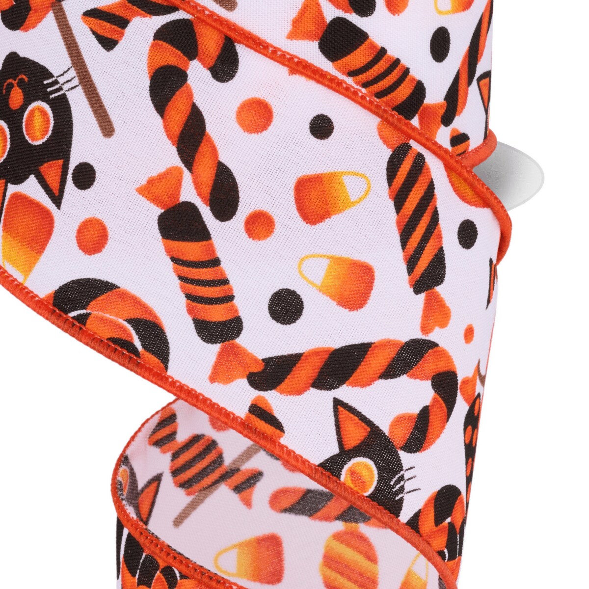 2.5&#x22; Pumpkin Cat Candy Ribbon: White (10 Yards)