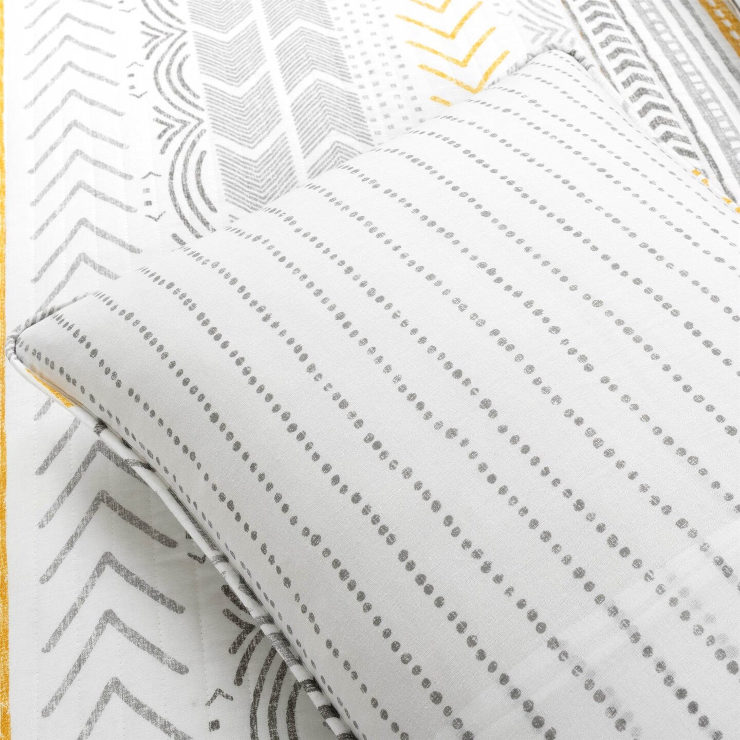 3 Piece Lightweight Cotton Quilt Set Grey White Yellow Reversible Bedding with Pillow Shams