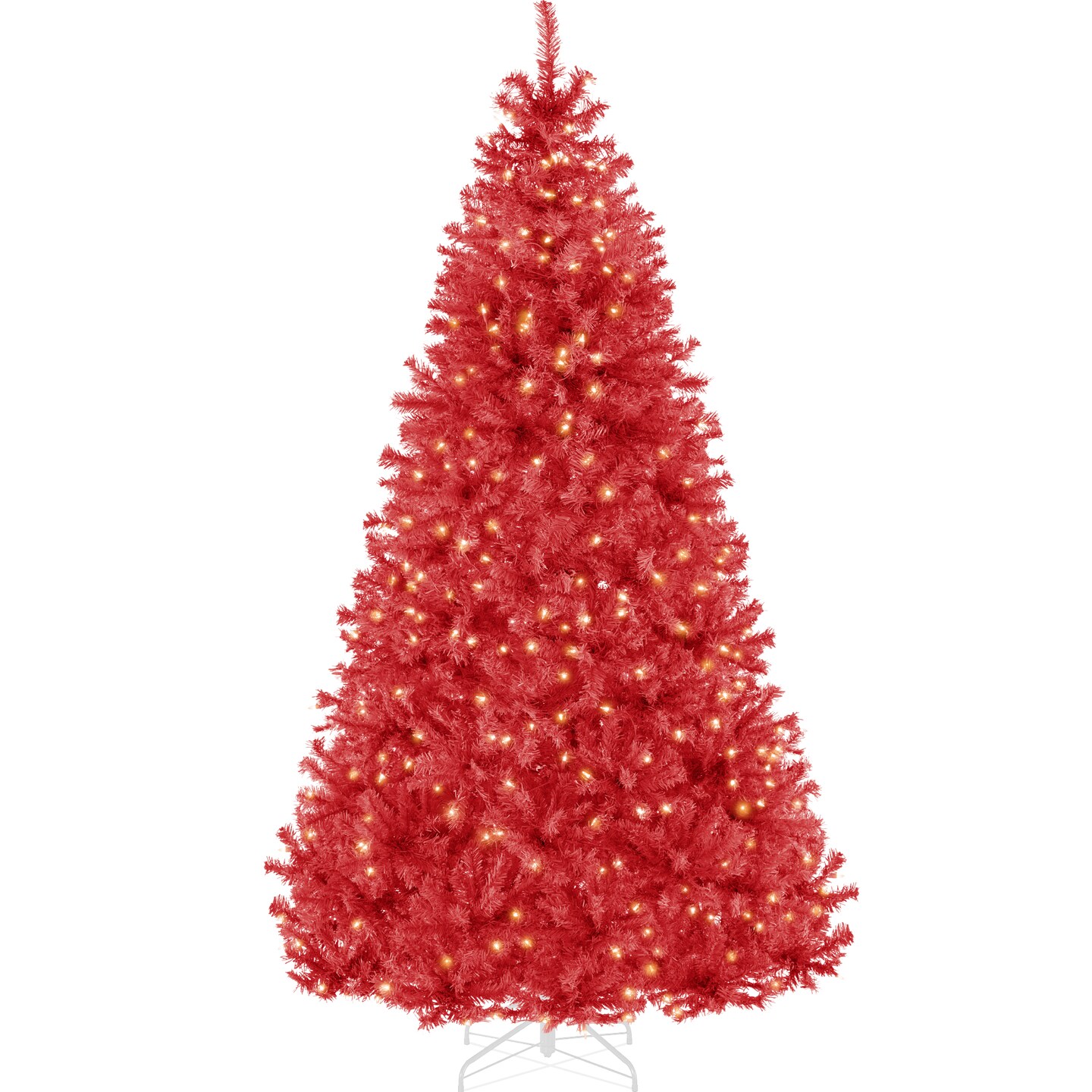 Best Choice Products Pre-Lit Red Christmas Tree, Artificial Full Holiday Decoration w/ Incandescent Lights