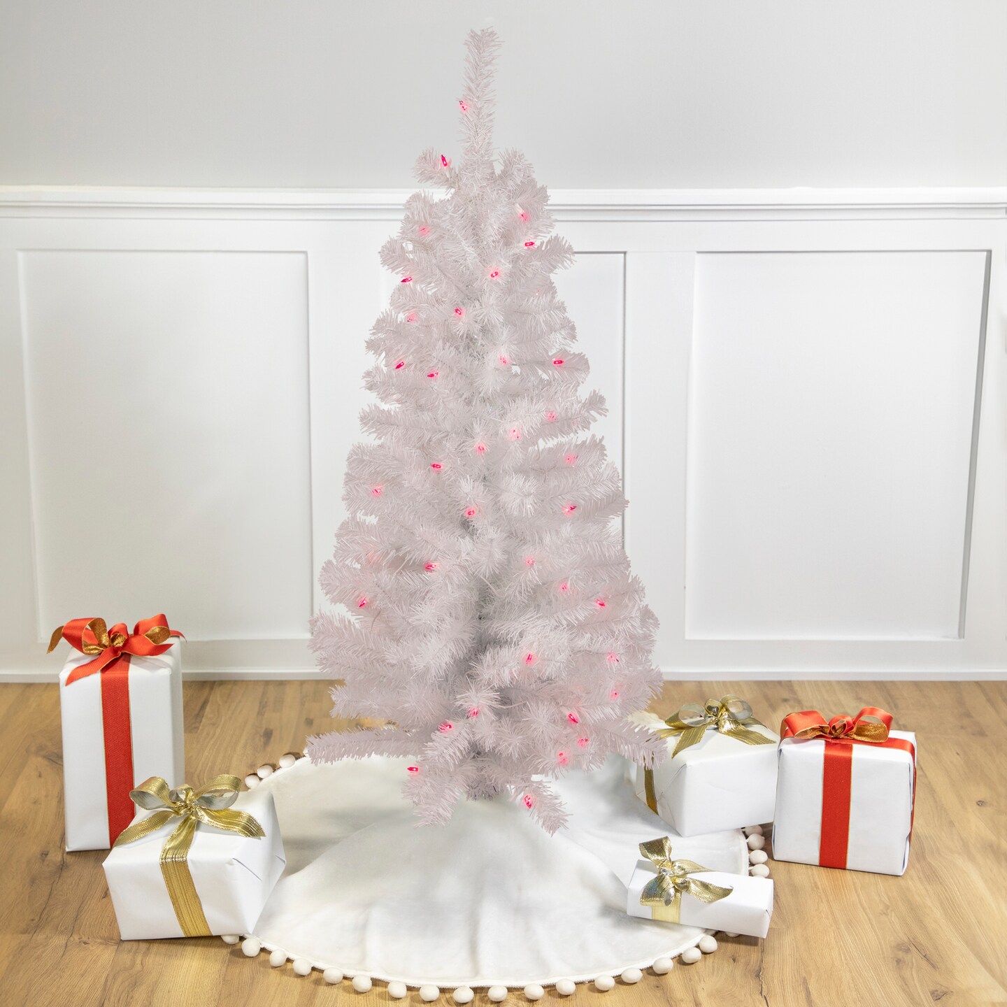 Northlight 4' Pre-Lit White Pine Slim Artificial Christmas Tree - Pink Lights
