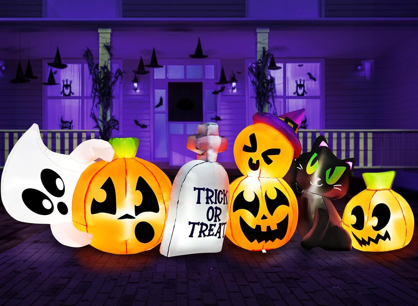 Amazon.com: COMIN 5 FT Halloween Inflatables Cat Outdoor  8 FT Long Halloween Inflatables Outdoor Decoration - Blow Up Cat & Pumpkin display picture 1