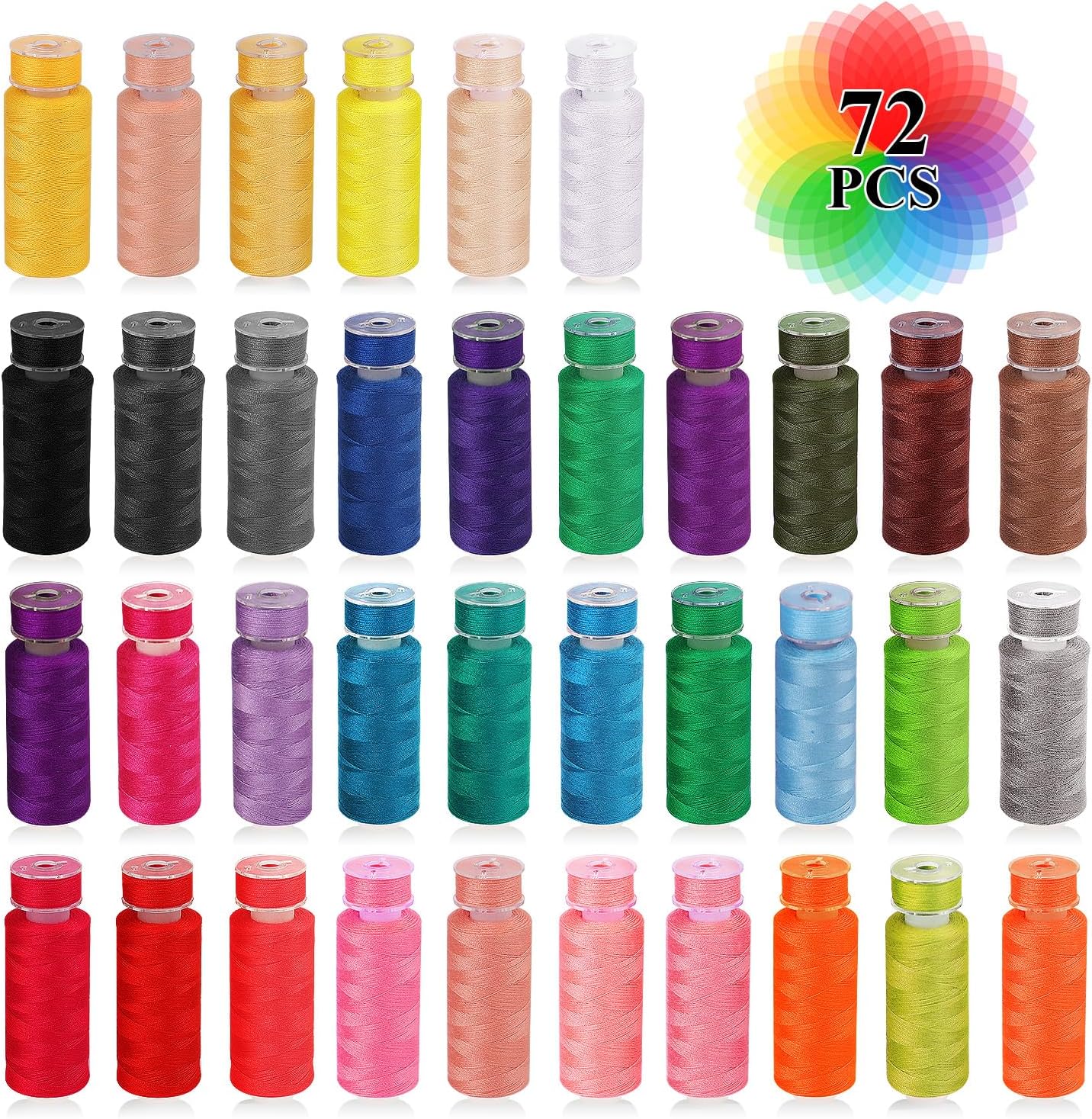 72-Piece Sewing Thread Kit – 36 Colors, 400 Yards per Spool, Polyester Prewound Bobbins with Needles & Threader for Hand and Machine Sewing, DIY & Home Crafts