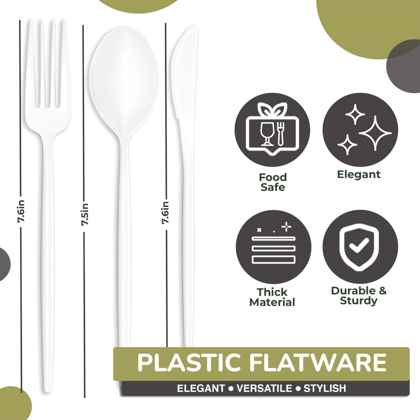 Trendables Disposable Silverware Set - Wedding Plastic Cutlery Dinnerware - Includes modern Forks, Plastic Spoons, disposable Knives - reflective Plastic Utensils Party Set