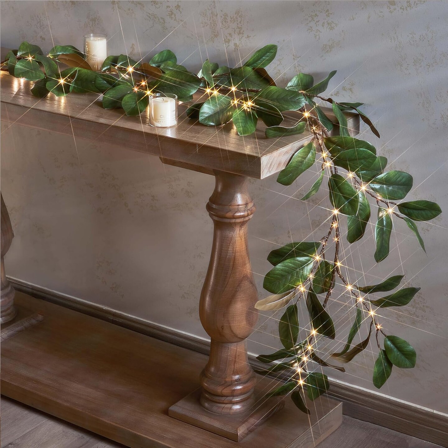 Lighted Magnolia Garland Timer 6FT 80 LED