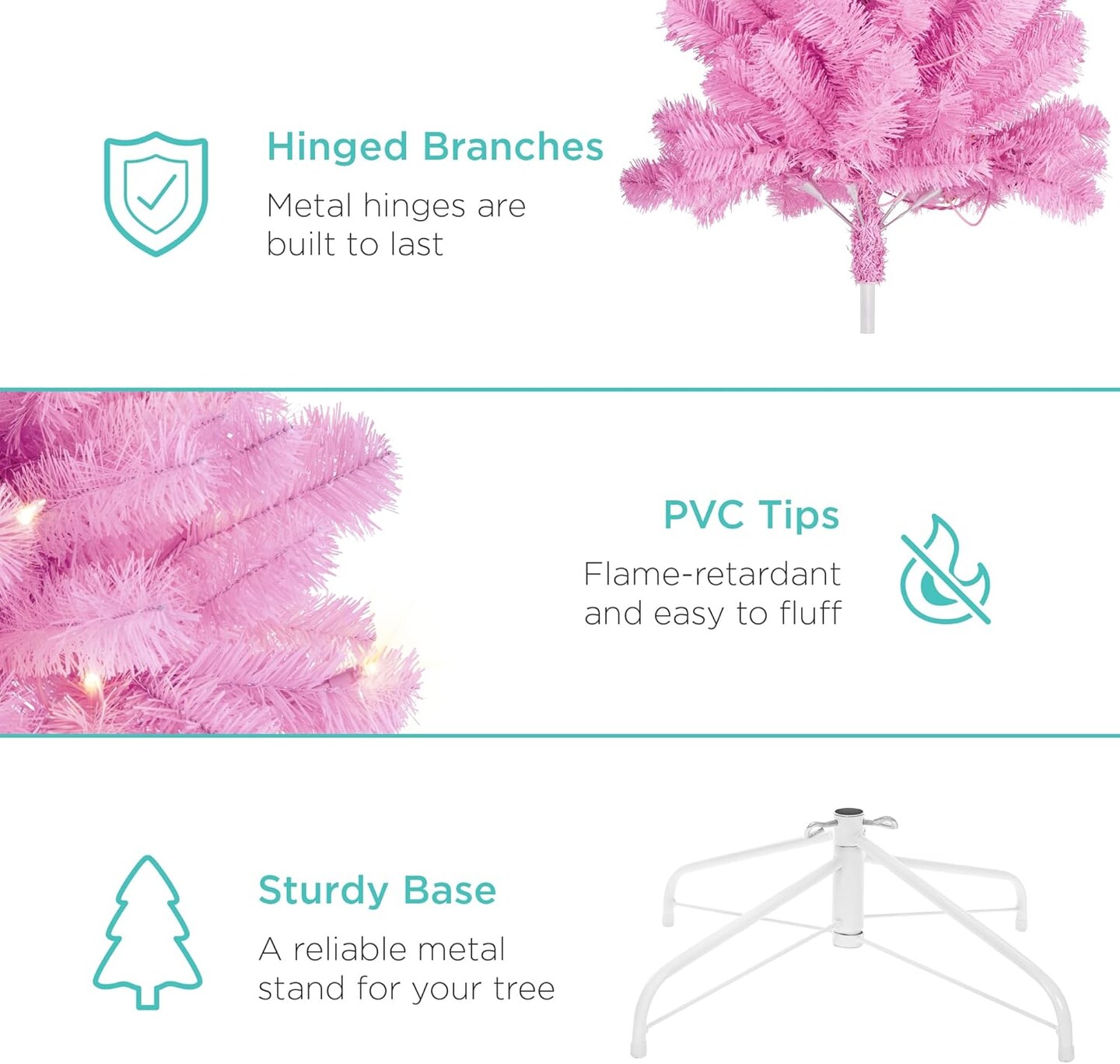 Artificial Christmas Tree Hinged Pine with 250 Lights, 1,000 Tips &#x26; Foldable Base Pre-Lit Outdoor Holiday Decor