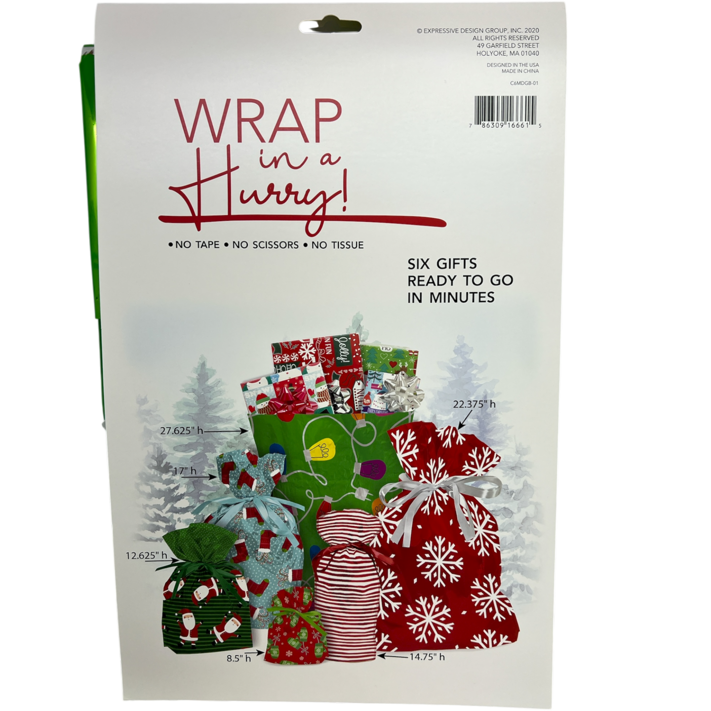 Wrap In A Hurry Pull String Gift Bag 6 piece Festive Assortment