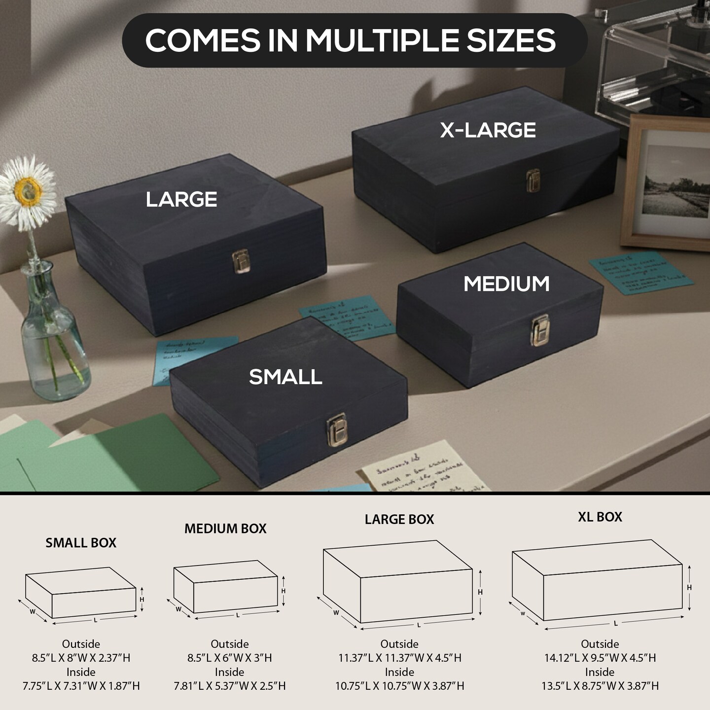 Makerflo Medium Pine Wood Memory Box with Black Felt Inside and Hinged with Clasp of Front, Keepsake Wooden Box Ideal for Craft and Personalization (Laser Engraving, Epoxy, UV DTF, and Vinyl)