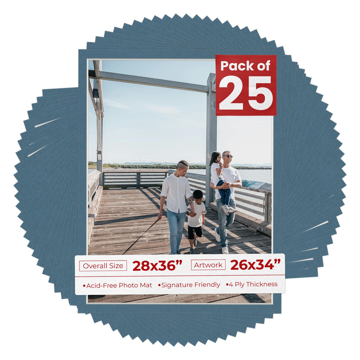 Steel Blue Mat Board for 28x36 Frames - Fits 26x34 Photos, Color: Blue ...