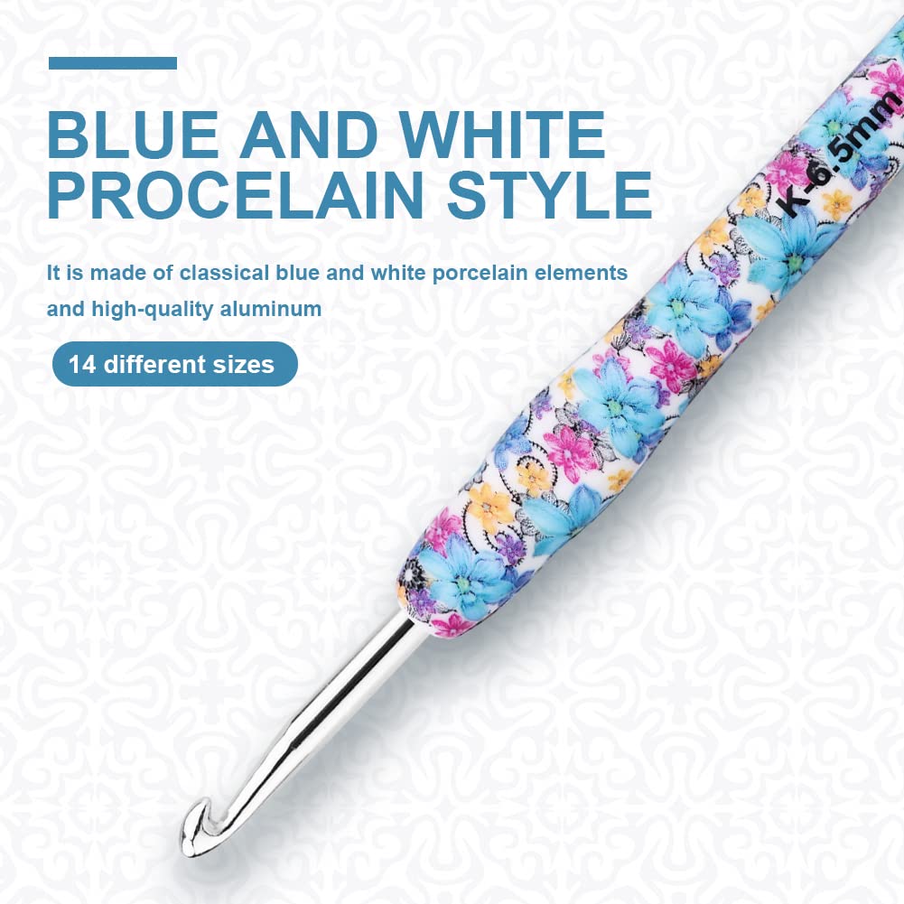 BCMRUN Crochet Hooks Set,14 Size 2.25mm(B)-10mm(N) Extra Long Crochet Needles Ergonomic Handle Smooth Hooks Knitting Needles Kit, DIY Knit Needles Weave Yarn Set, Christmas Crochet Gift (Blue)