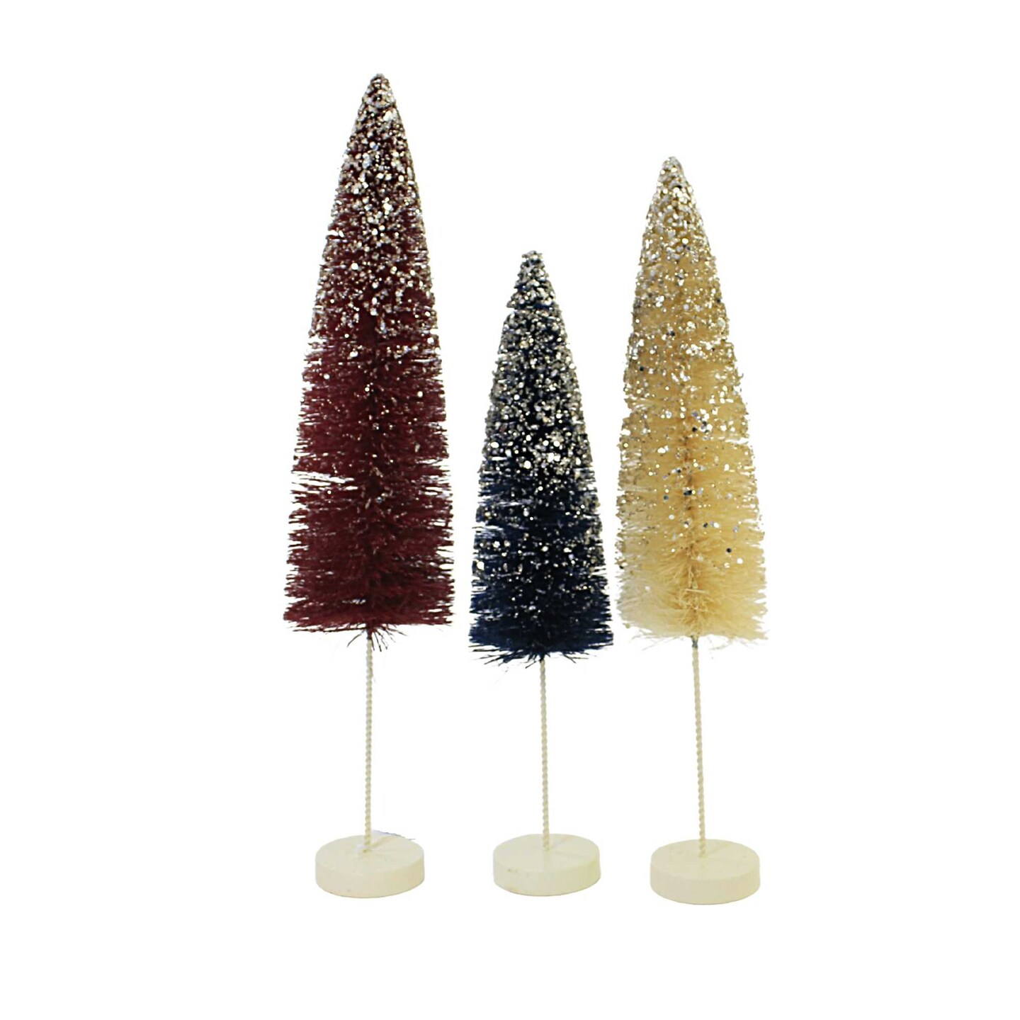 Bethany Lowe 14.0 Inch Firework Bottle Brush Trees Patriotic Decorative Tree Set , Multi Seasonal Decor July 4Th Red White Blue