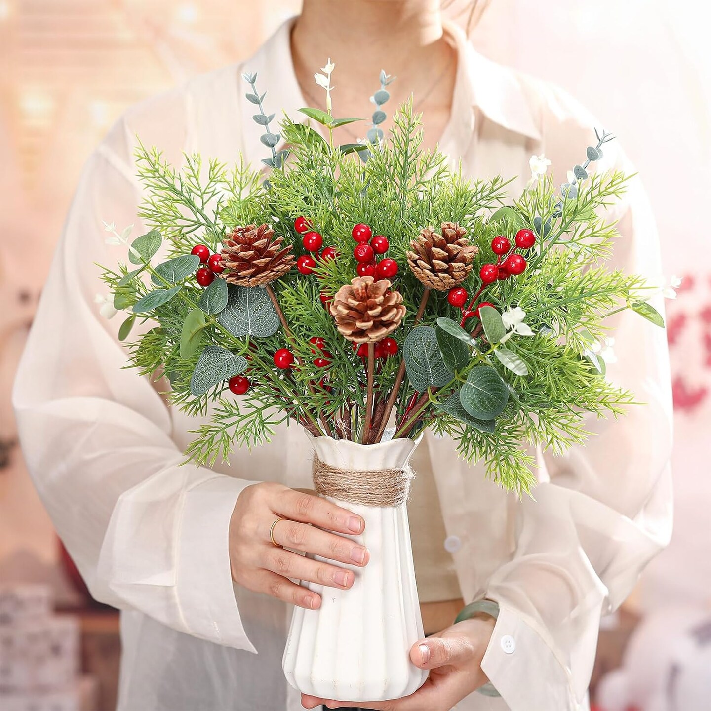 Artificial Christmas Greenery Stems (Green, Brown, Red)
