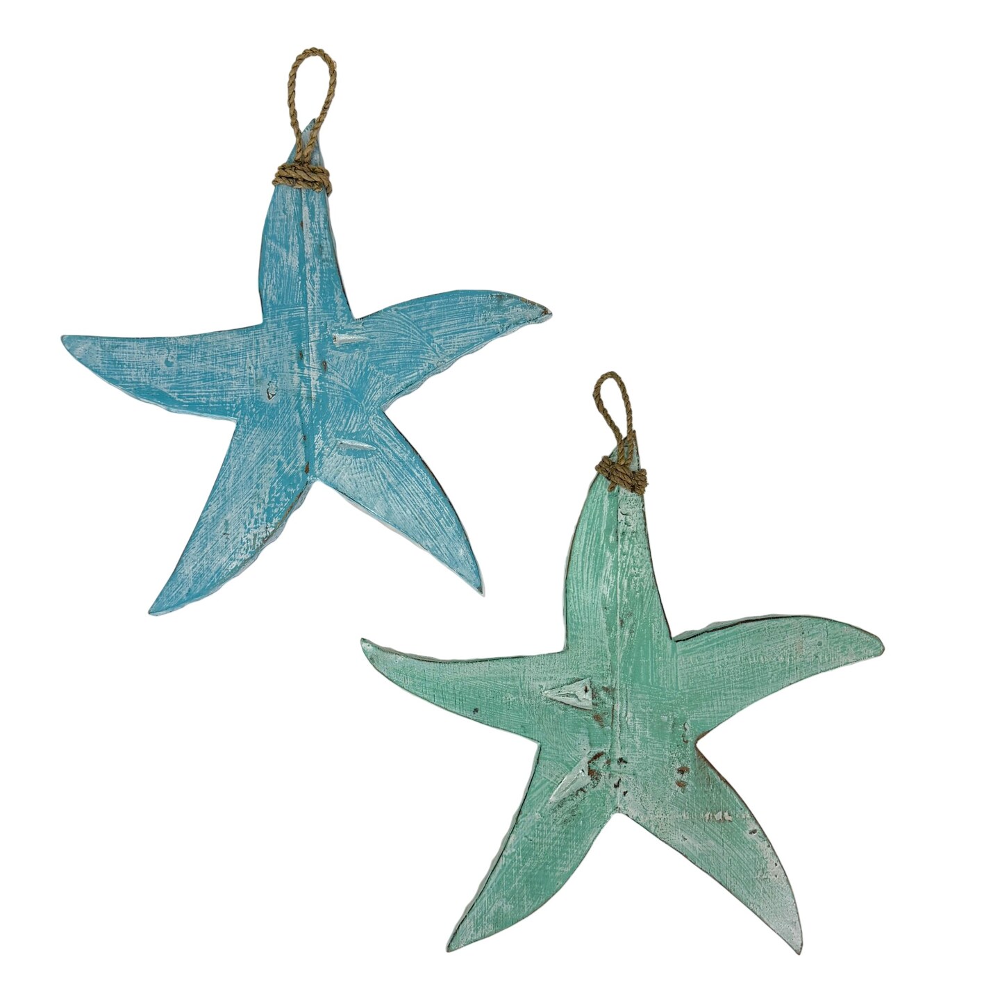 Set of 2 Wooden Coastal Wall Sculptures Distressed Hanging Decor, 12 In.