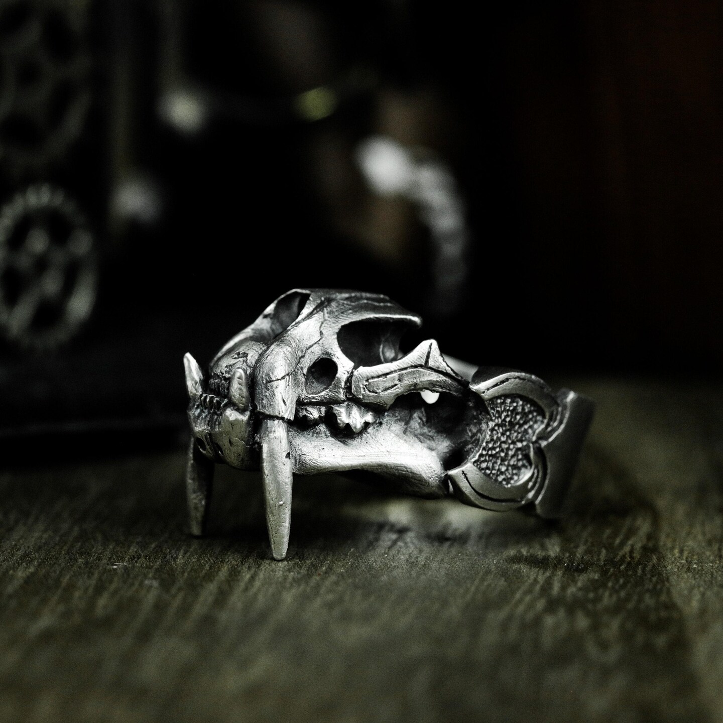 Saber-tooth Tiger Skull Ring - 925 Silver Handmade