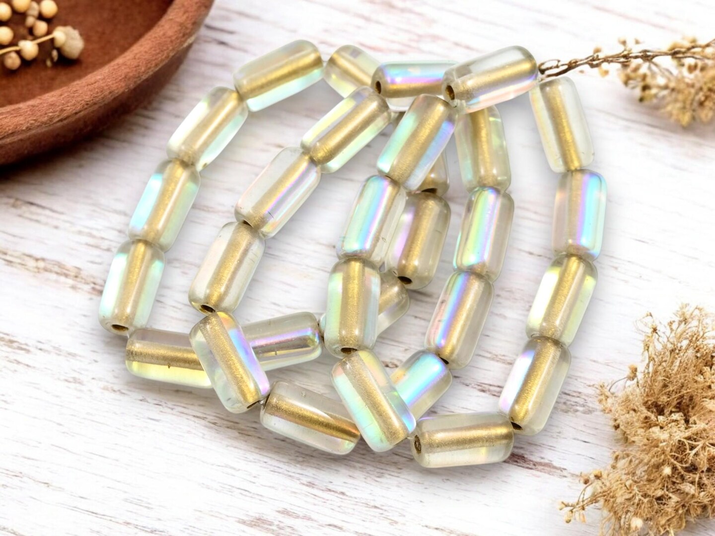 *10* 14x7mm Gold Lined Crystal AB Tube Beads