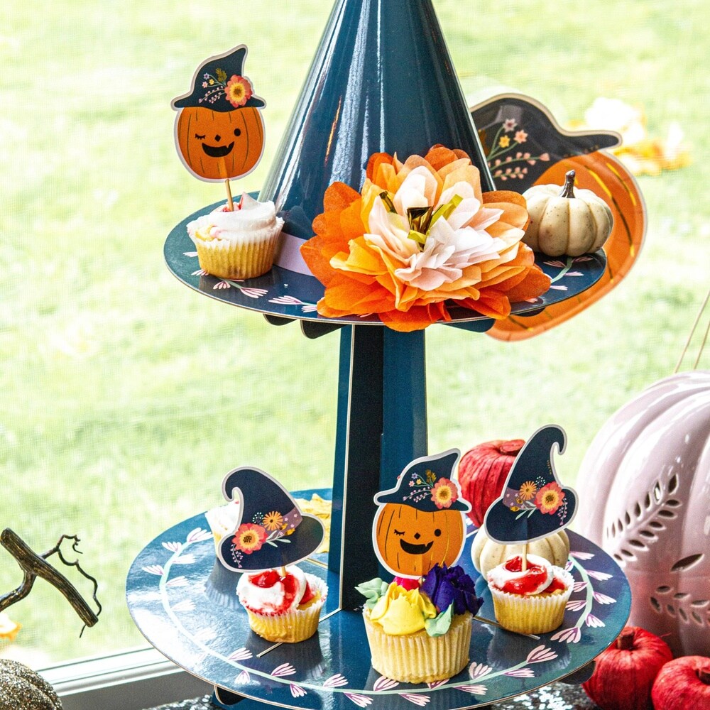Ma Fete - 12.4" x 21.25" - Blue - Witch's Hat Cupcake Stand for Halloween Treats!
