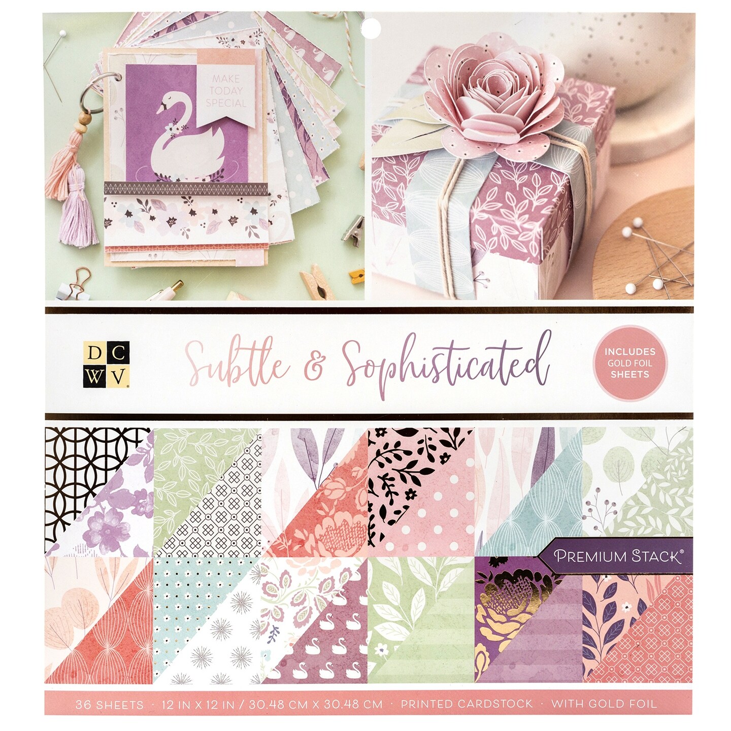 DCWV Double-Sided Cardstock Stack 12"X12" 36/Pkg-Subtle & Sophisticated, W/Gold Foil