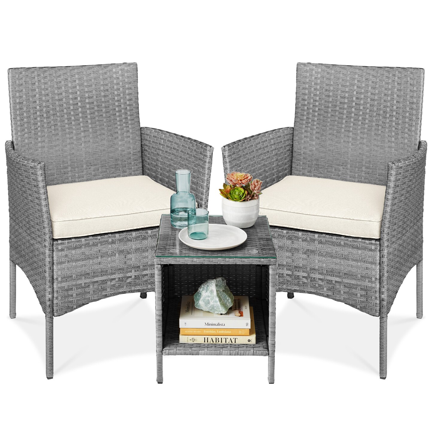 Best Choice Products 3-Piece Outdoor Wicker Conversation Patio Bistro Set, w/ 2 Chairs, Table