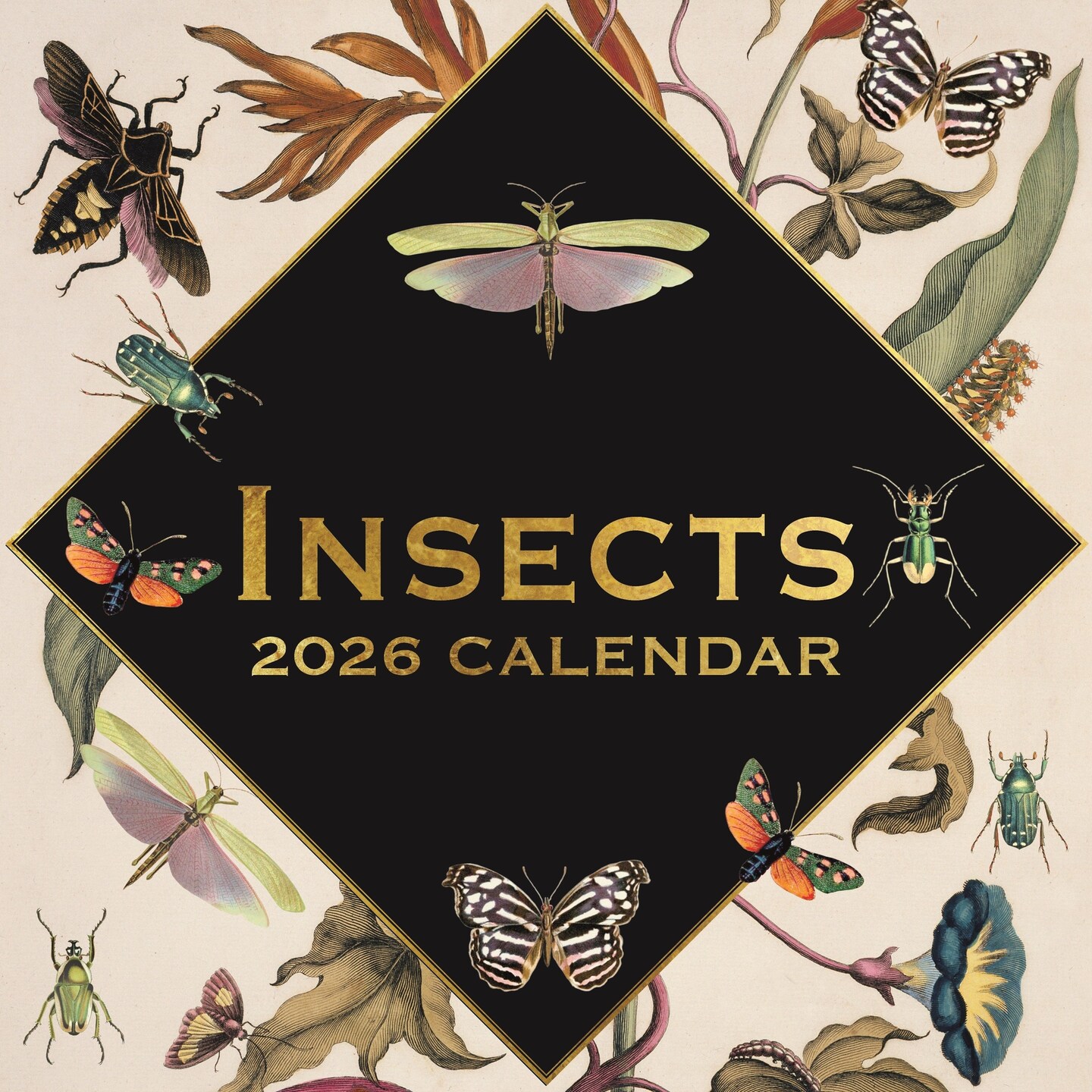 The Gifted Stationary 2026 Square Wall Calendar, Insects, 16-Month Arts &#x26; Antiques Theme Hanging Calendar with 180 Reminder Stickers, Month Planner for Home, or Creative Spaces, 12x12 In