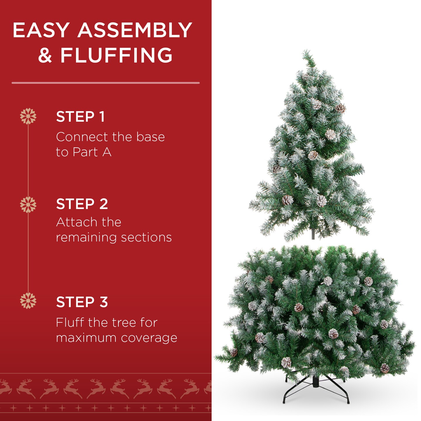 Best Choice Products Pre-Lit Pre-Decorated Holiday Christmas Tree w/ Flocked Tips, Lights, Metal Base