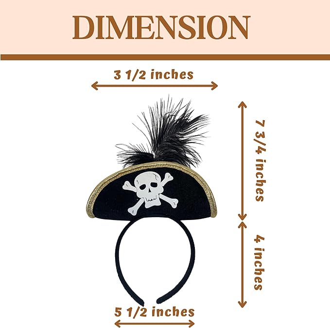 4E&#x27;s Novelty Black Pirate Headband Hat for Women &#x26; Girls &#x2013; Mini Pirate Hat with Skull &#x26; Feather &#x2013; Halloween Pirate Costume Accessories for Adults &#x26; Kids, Caribbean Cosplay, Dress Up Party Headwear
