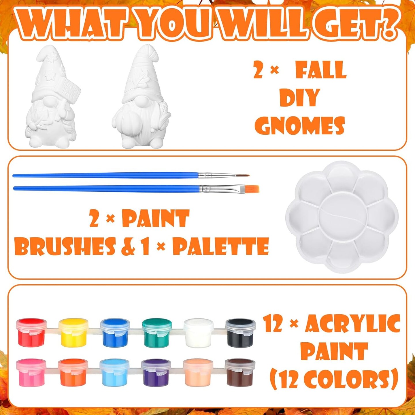 2 Pack Fall Ready to Paint Your Own Gnome Statues 4'' DIY Unpainted Ceramics Gnome Figurines Kit Blank Paintable Ceramics for Classroom Art Crafts