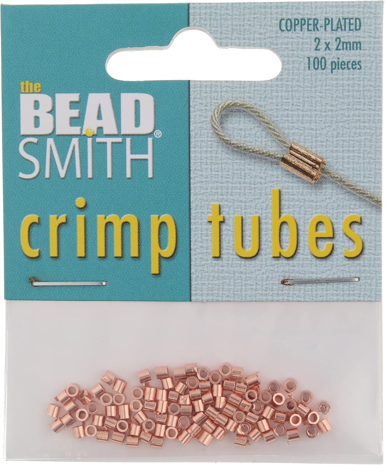 The Beadsmith Tube Crimp Beads, 2 x 2mm, 100 Pieces, Copper Color, Uniform Cylindrical Shape, No Sharp Edges, Designed to Secure The Ends of Jewelry Stringing Wires and Cables