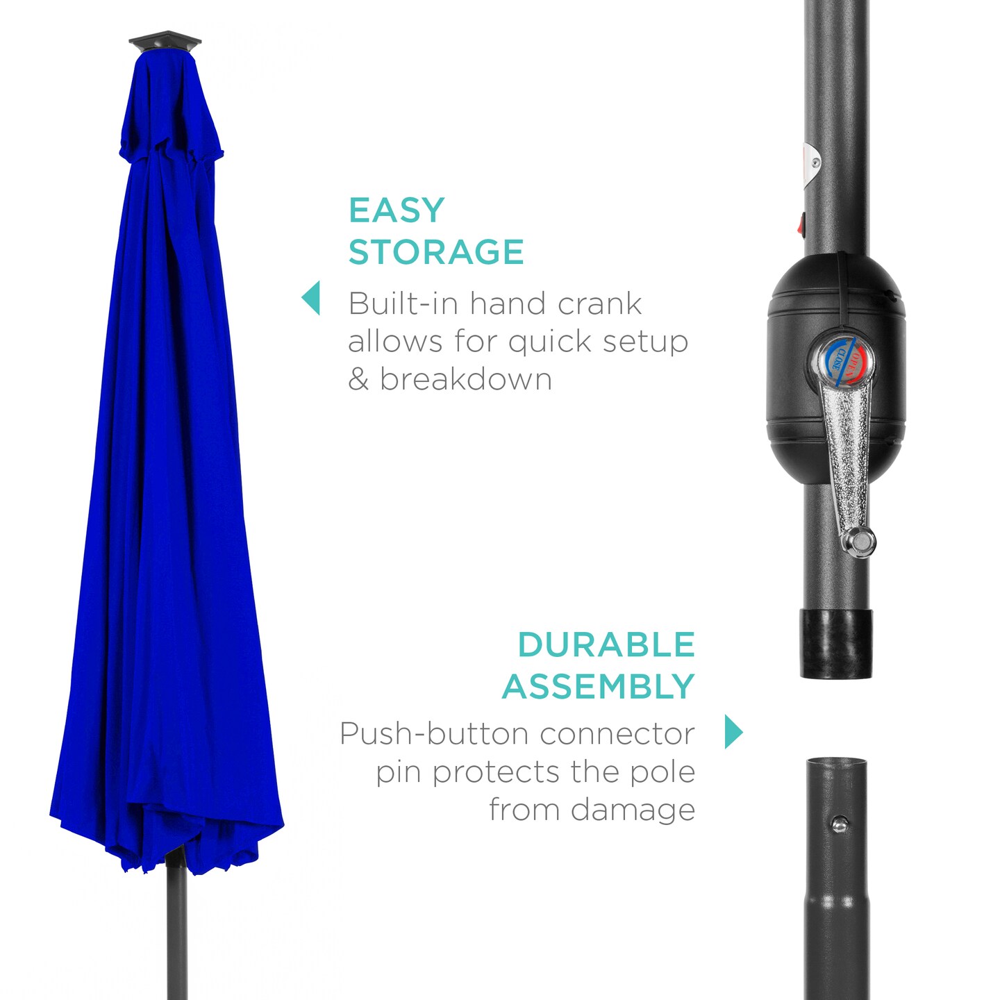 Best Choice Products 10ft Solar LED Lighted Patio Umbrella w/ Tilt Adjustment, UV-Resistant Fabric