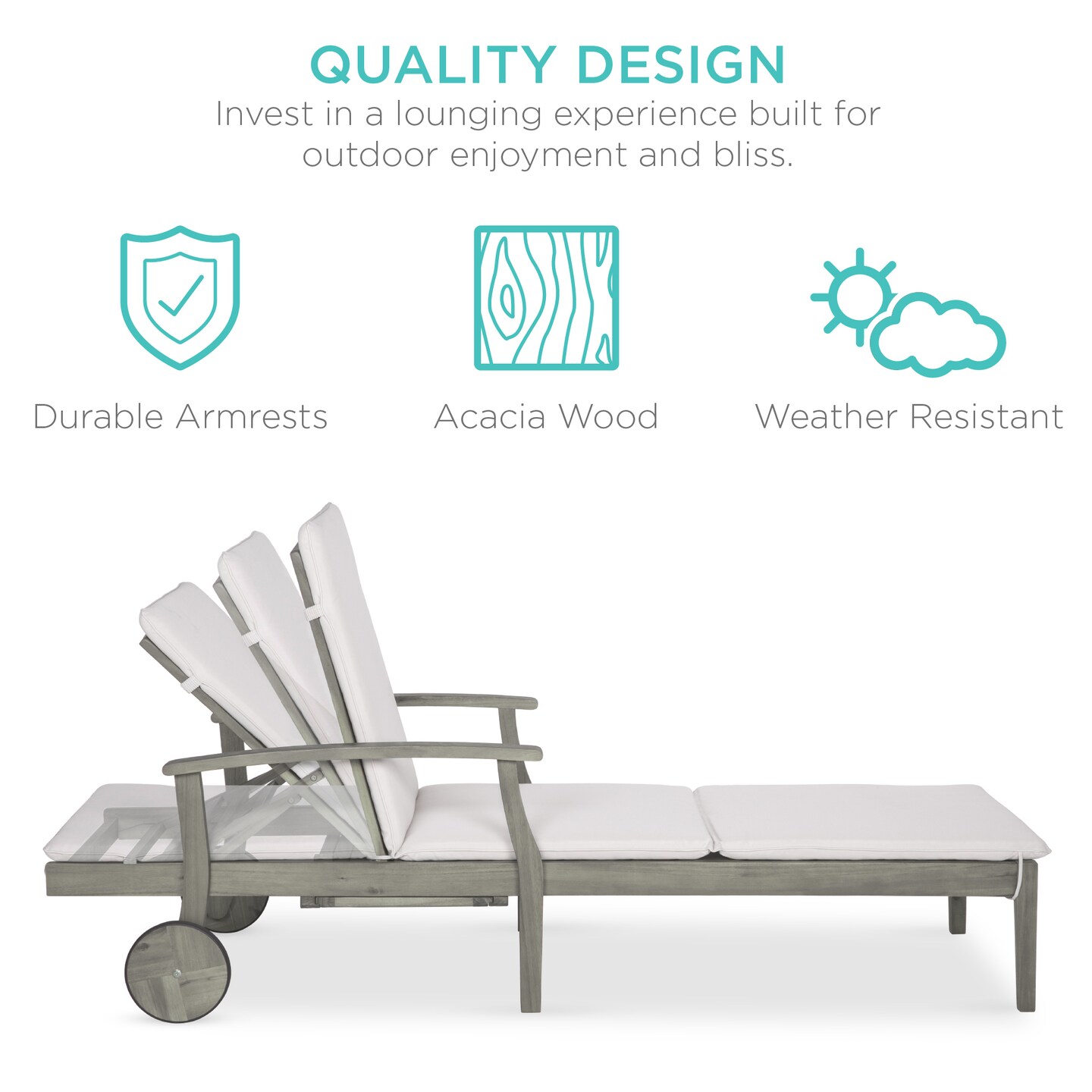 Best Choice Products 79x26in Acacia Wood Outdoor Chaise Lounge Chair w/ Adjustable Backrest, Table, Wheels