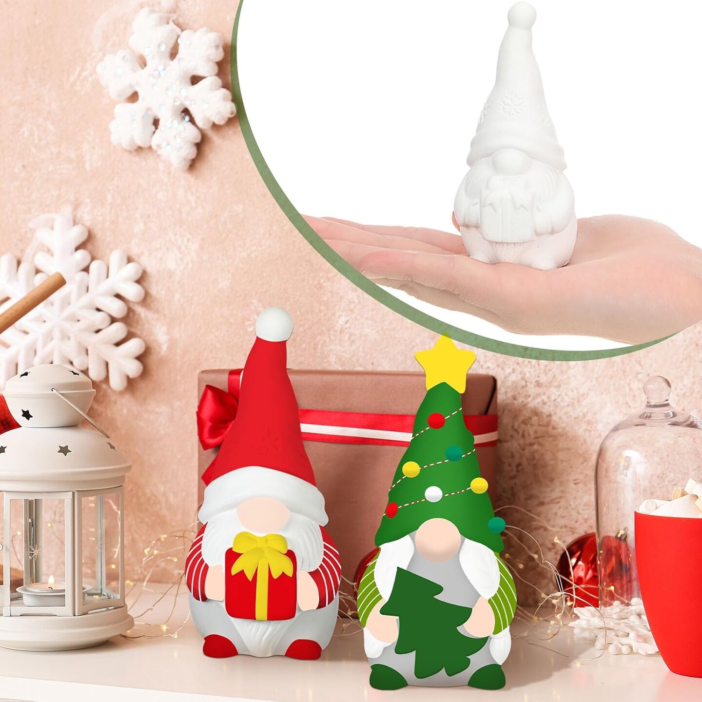 2 Pack Christmas Ready to Paint Your Own Gnome Statues, 4 Inches Mini Garden Blank Ceramics to Paint