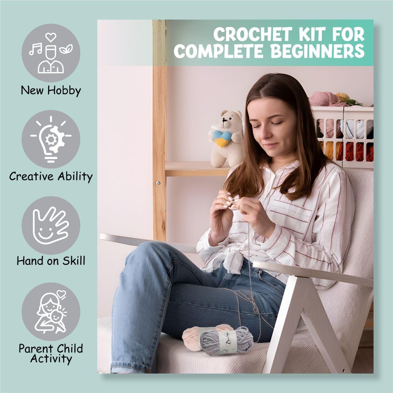 Cat Ear Beanie Crochet Kit for Beginners – Complete DIY Starter Kit with Yarn, Hook & Step-by-Step Video Tutorials | Learn to Crochet Hat (hat) 3.94 x 5.51 x 5.51 inches