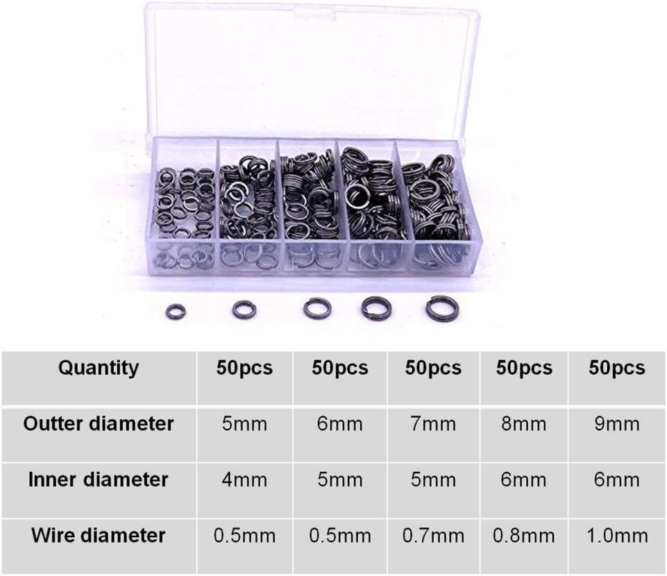 250pcs Heavy Duty Small Stainless Steel Split Rings and Split Ring Pliers, Open Jump Rings and Fishing Plier Tool Kit for Saltwater Fishing Lure Connector