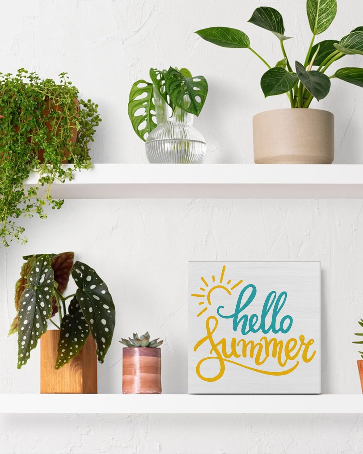 Country Hello Summer Sun Wooden Sign Decor Desk Sign Summer Quote Sun Wood Block Sign