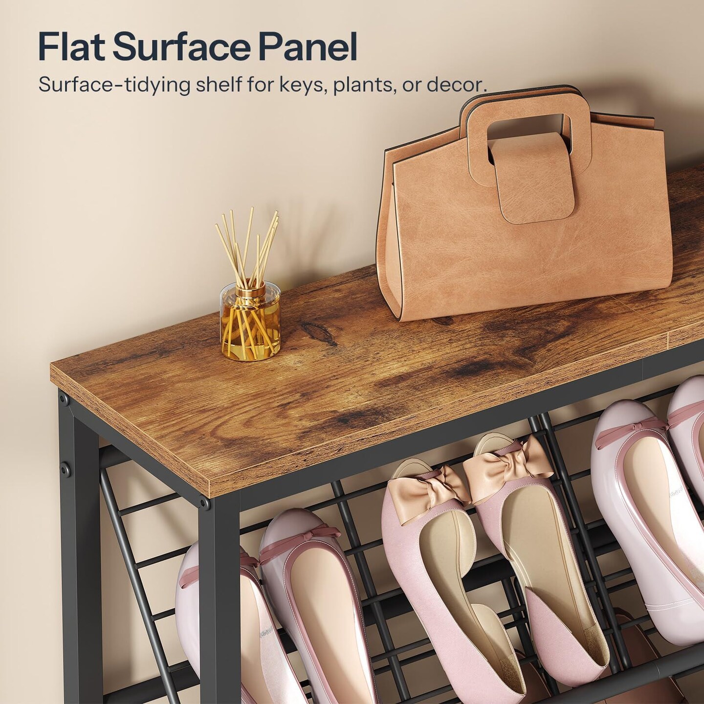 Compact Slanted Shoe Rack with Adjustable Feet, 5-Tier Storage