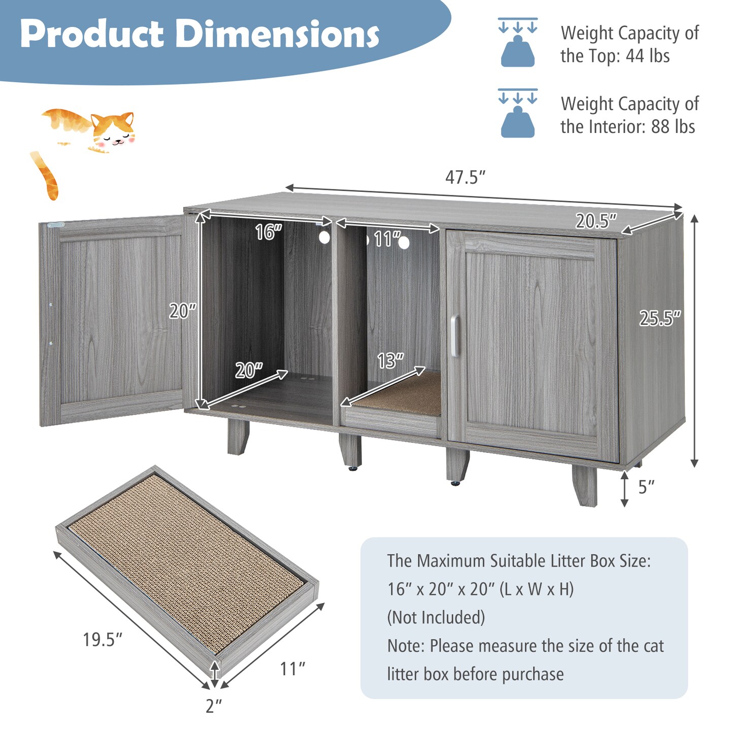 Cat Washroom Litter Box Enclosure with Maze Entry and Scratch Board