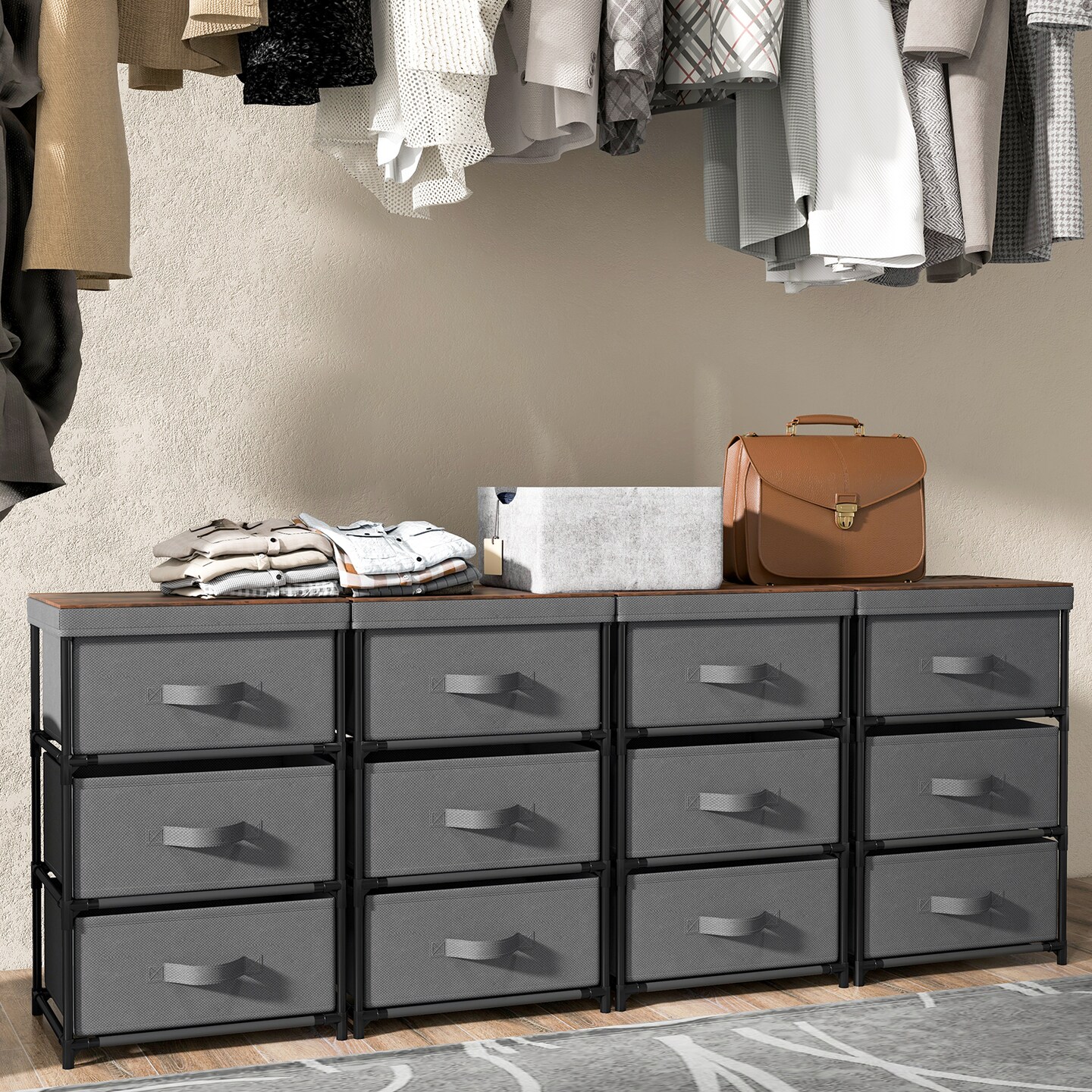 3-Tier Rustic Brown and Grey 3 Drawer Dresser Small Storage Chest for Bedroom or Entryway