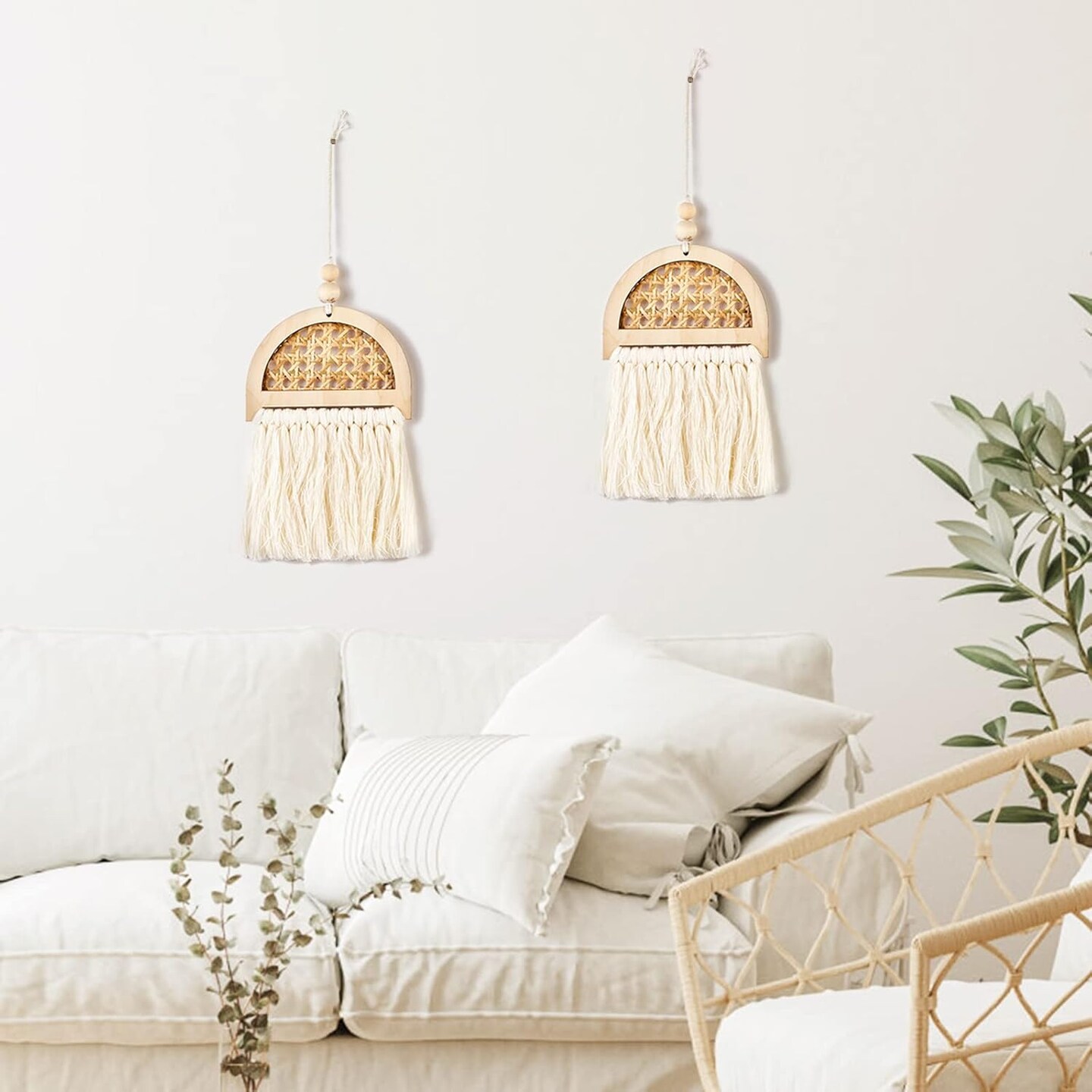 2 Pcs Macrame Wall Hanging Chic Bohemian Decoration for Home Decor Small Size 13&#x22; L x 5.5&#x22; W