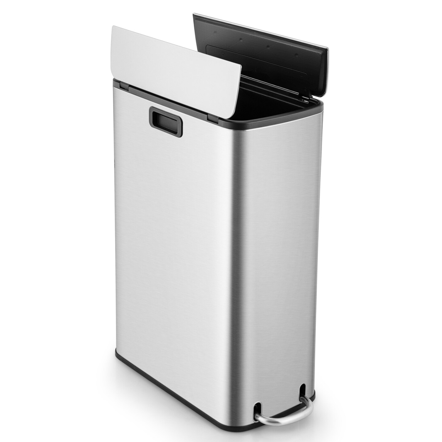 Silver Stainless Steel 12-Gal Pedal Trash Can with Soft-Closing Wing Lids