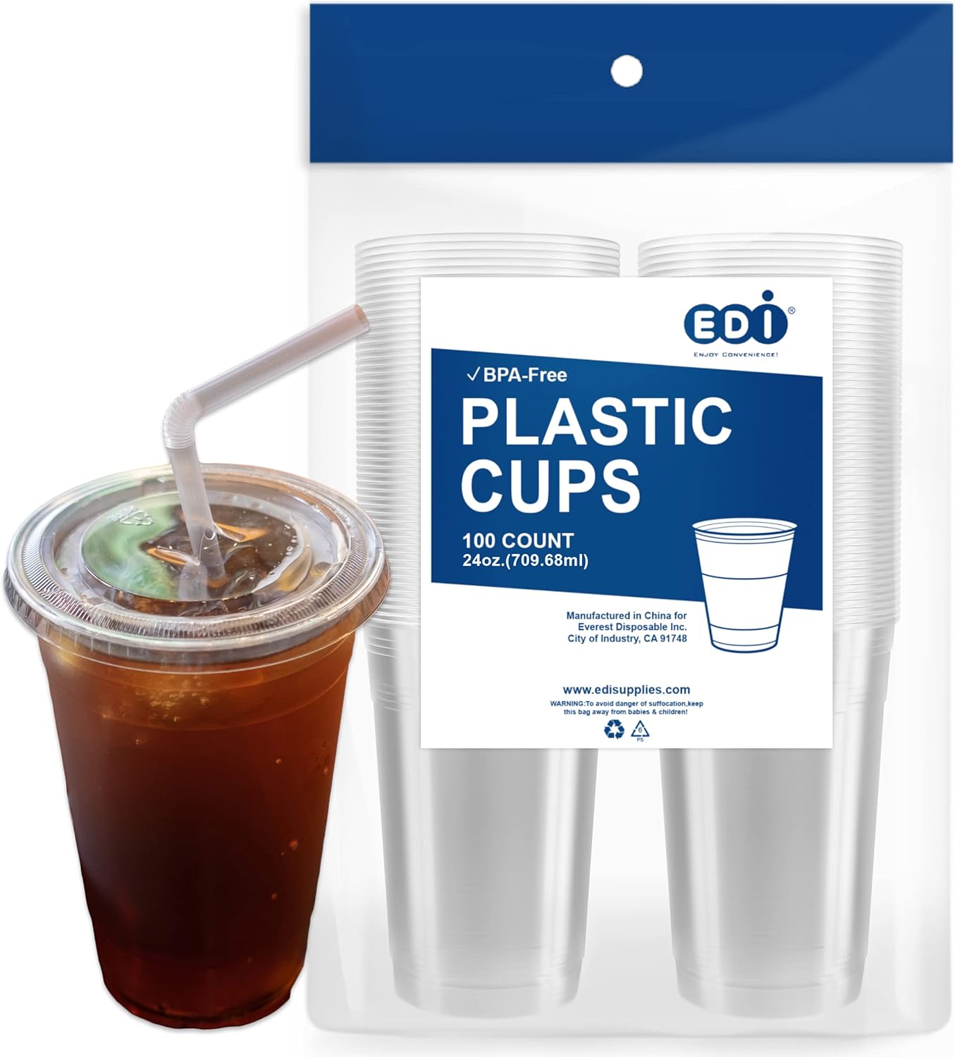 24 oz. - 100 Sets] Crystal Clear Disposable PET Plastic Cups with Flat Lids  and Straws | Michaels