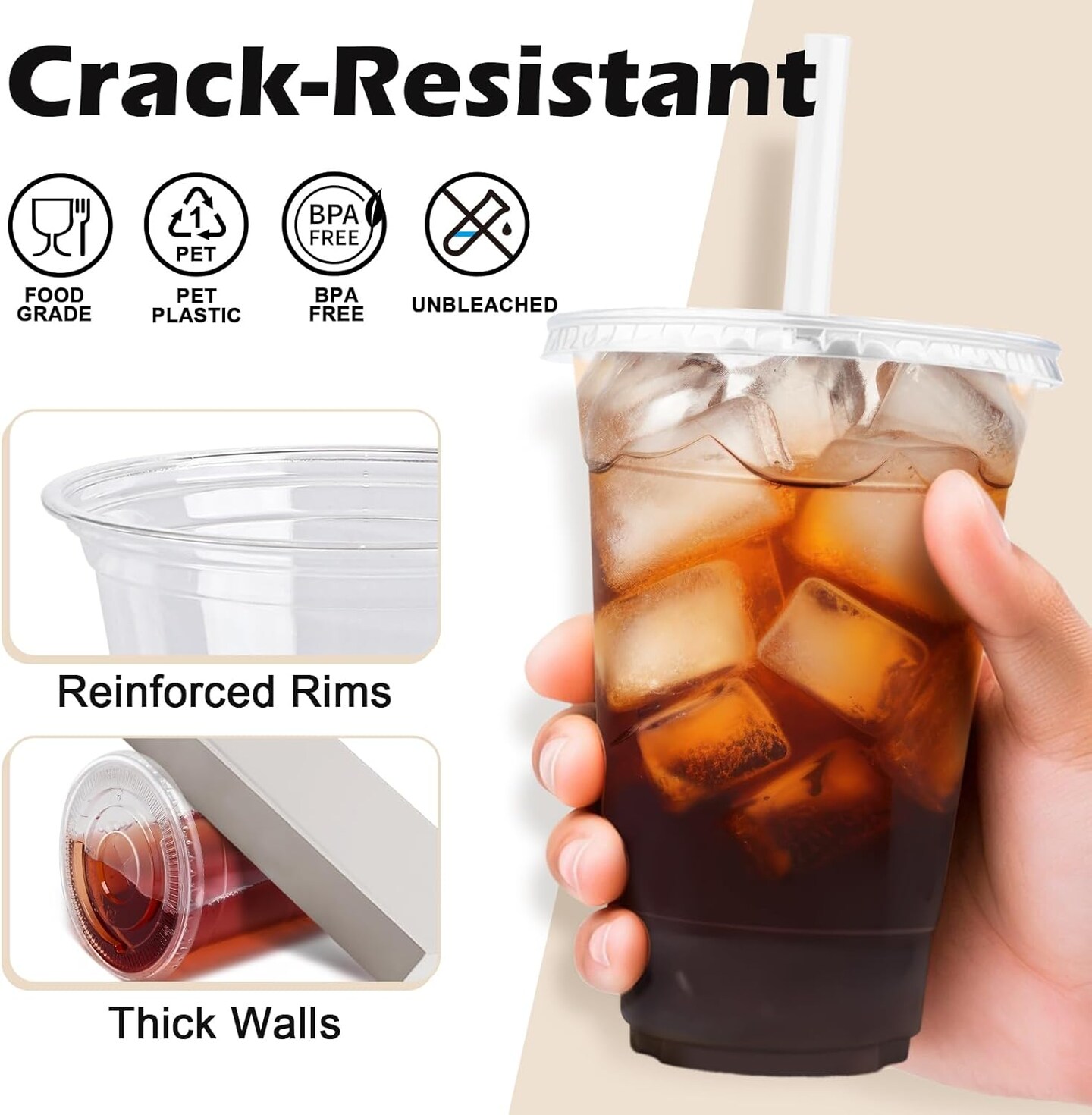 100 Pack 16 oz Clear Plastic Cups with Lids and Straws, Disposable Plastic Coffee Cups with Lids for Iced Coffee, Cold Beverages, Smoothies and To-Go Drinks