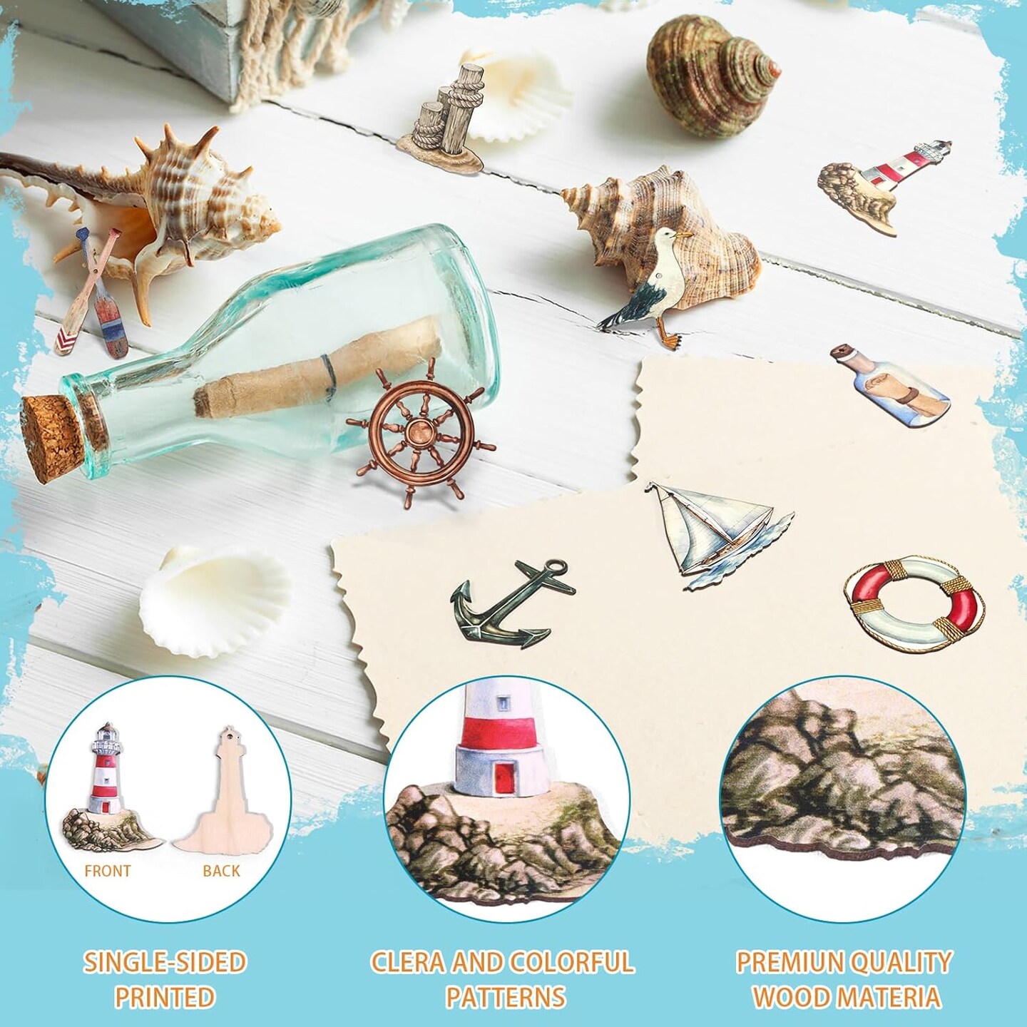 36 Pcs Summer Tree Ornaments, Ocean Beach Wooden Ornaments Marine Animals Hanging Decorations Summer Decor for Small Tree Home Party Birthday Holiday Supplies (Beach Sea)