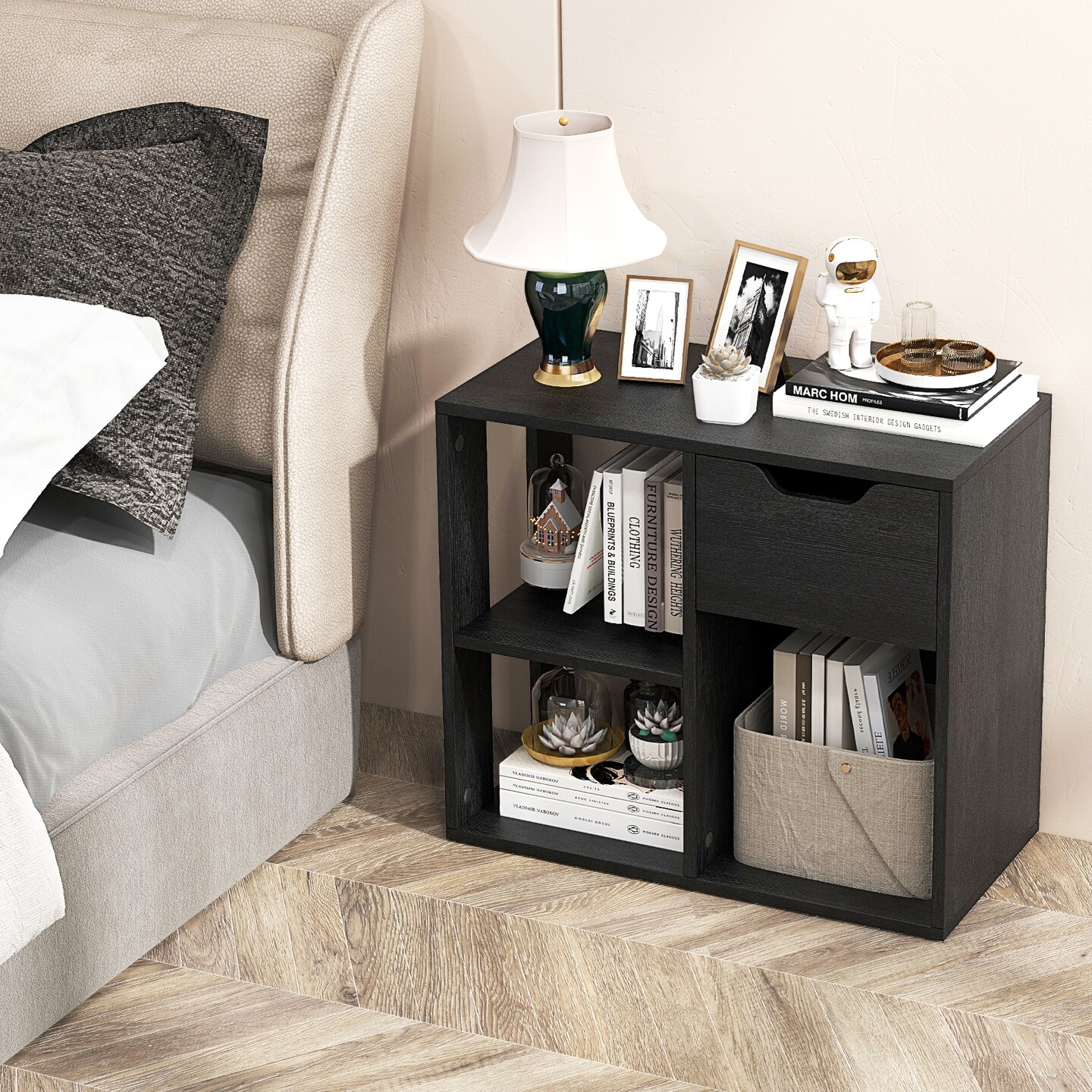 Modern Wood Bookcase with Drawer for Living Room and Study