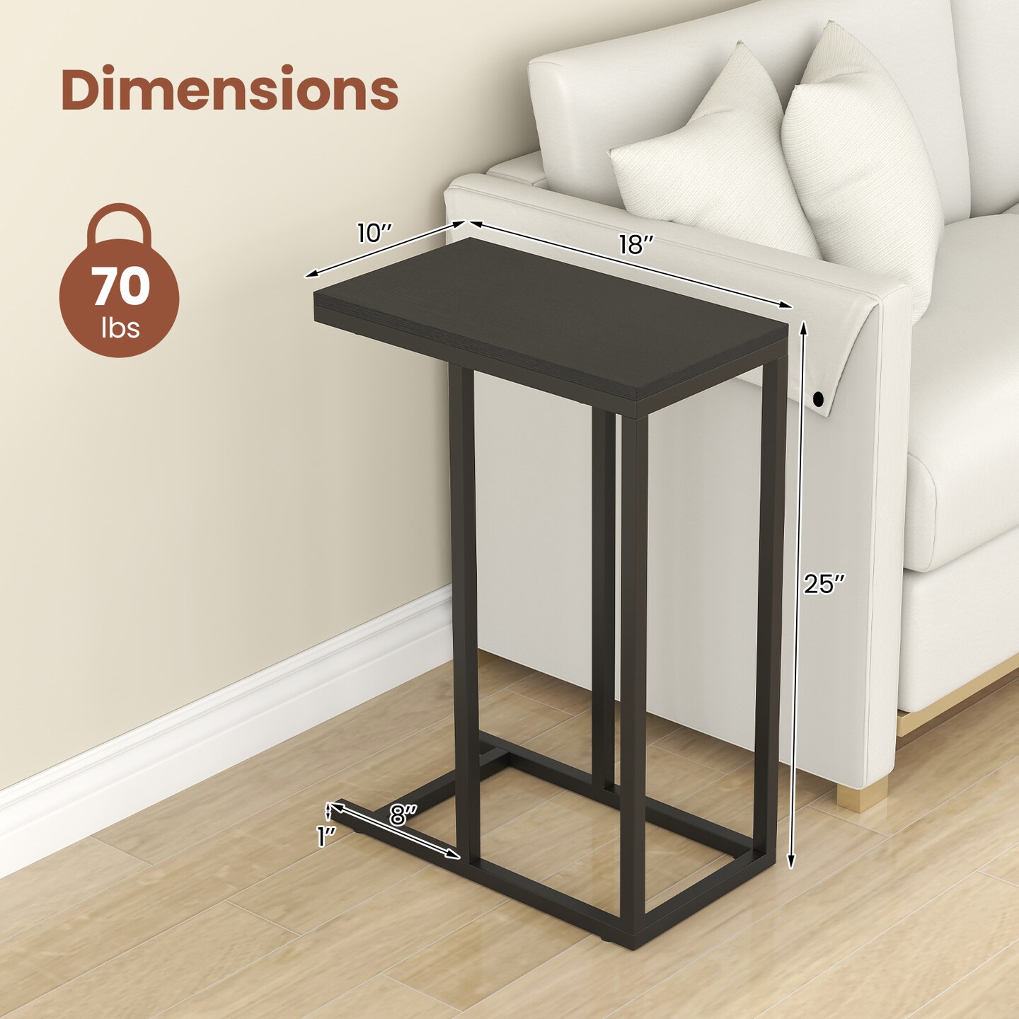 Metal Frame C Shape End Table for Couch Living Room or Bedroom