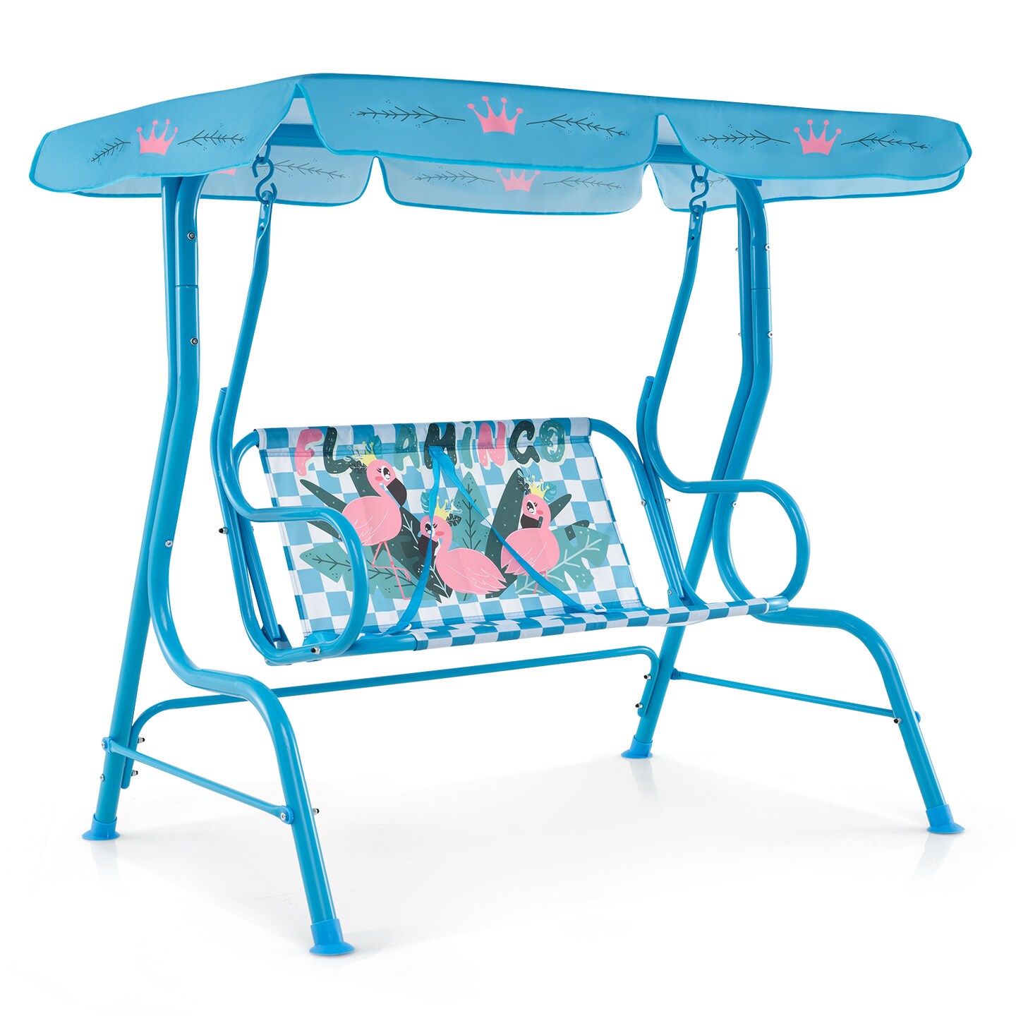 2 Seater Kids Patio Swing with Adjustable Canopy, Metal Frame and Safety Belts