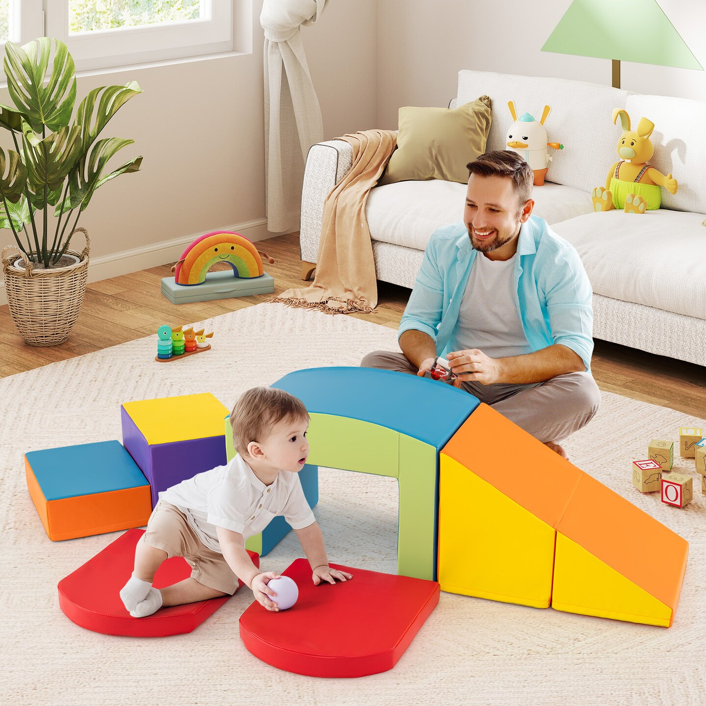 6 Pieces Soft Foam Climbing Blocks Set for Toddlers with Tunnel and Multiple Shapes