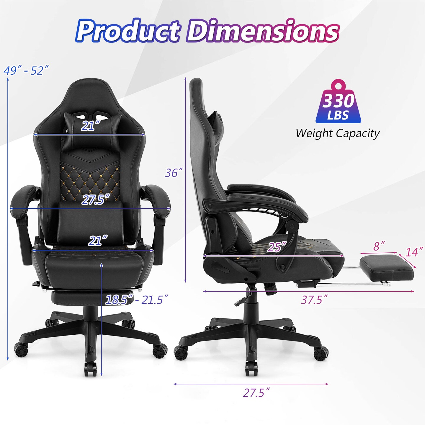 Black PU Leather Gaming Chair with Recline, Rocking, Footrest and Lumbar Pillow