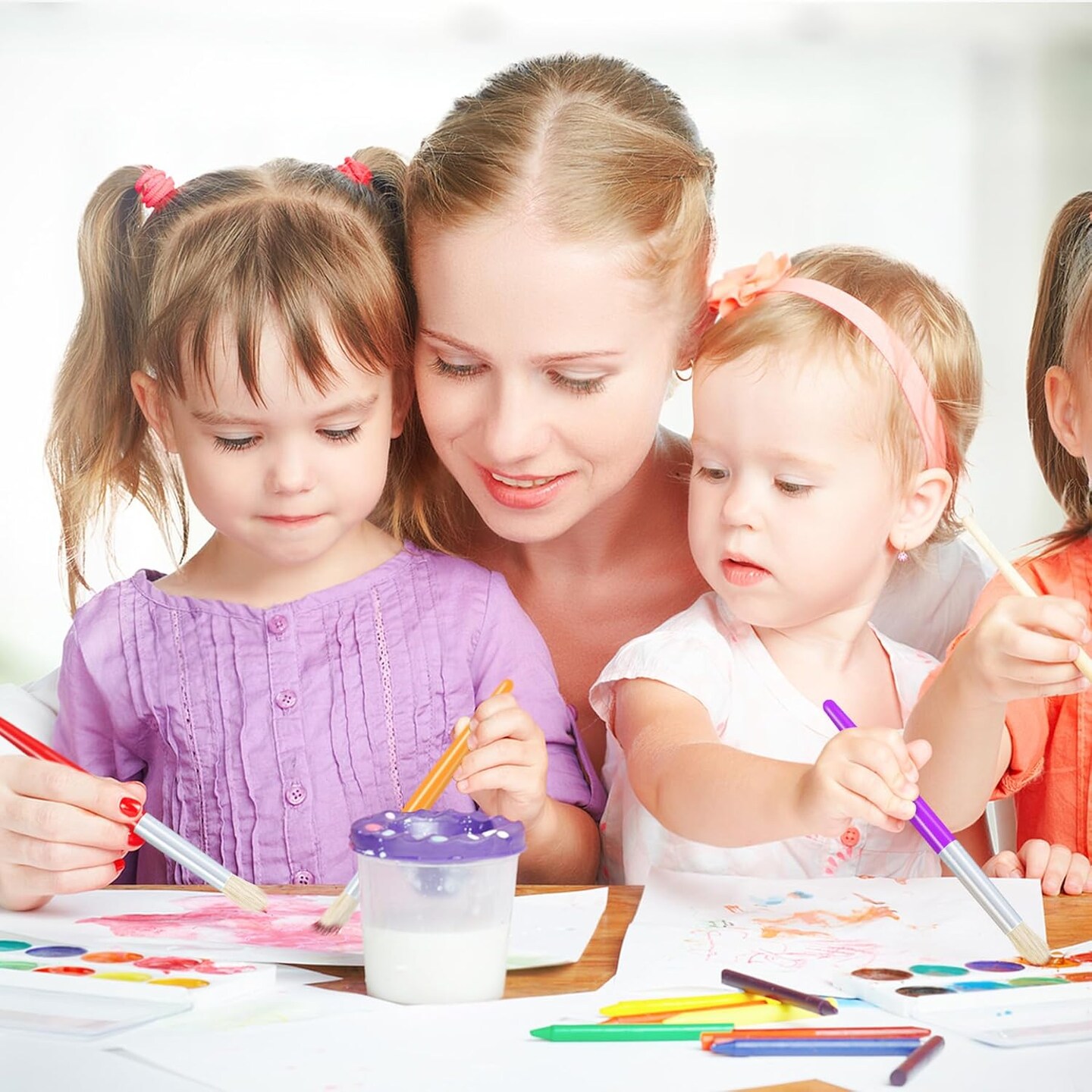 36 Pcs Paint Brushes for Kids, Round & Flat Kids Paint Brushes, Easy Hold and Clean Toddler Paint Brush, Classroom Paint Brush for Acrylic Oil Watercolor Gouache Washable Paint