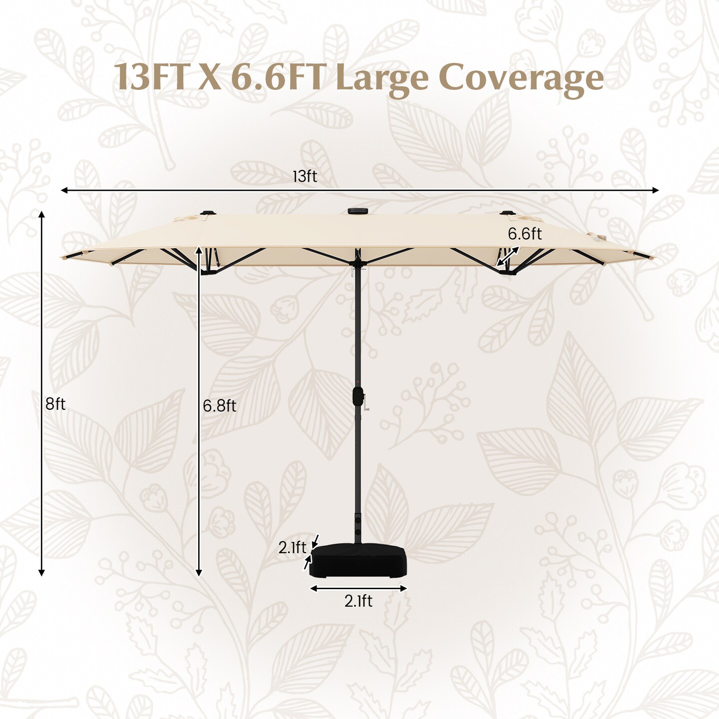 13FT Outdoor Patio Umbrella with Solar LED Lights for Backyard Relaxation